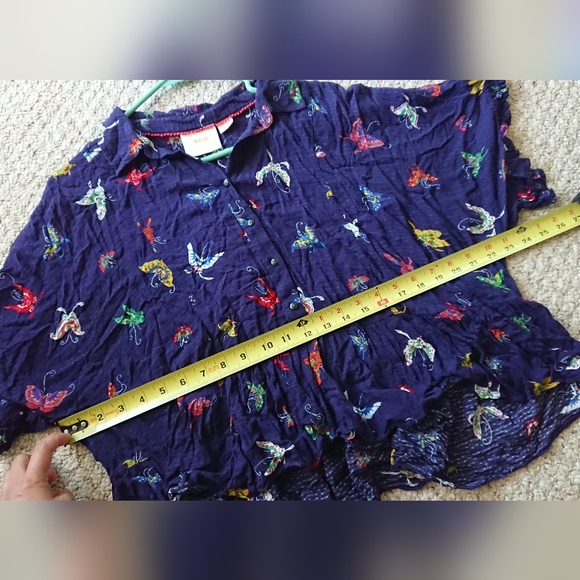 Anthropologie Maeve navy blue and colorful butterfly Blouse size M - Picture 10 of 12